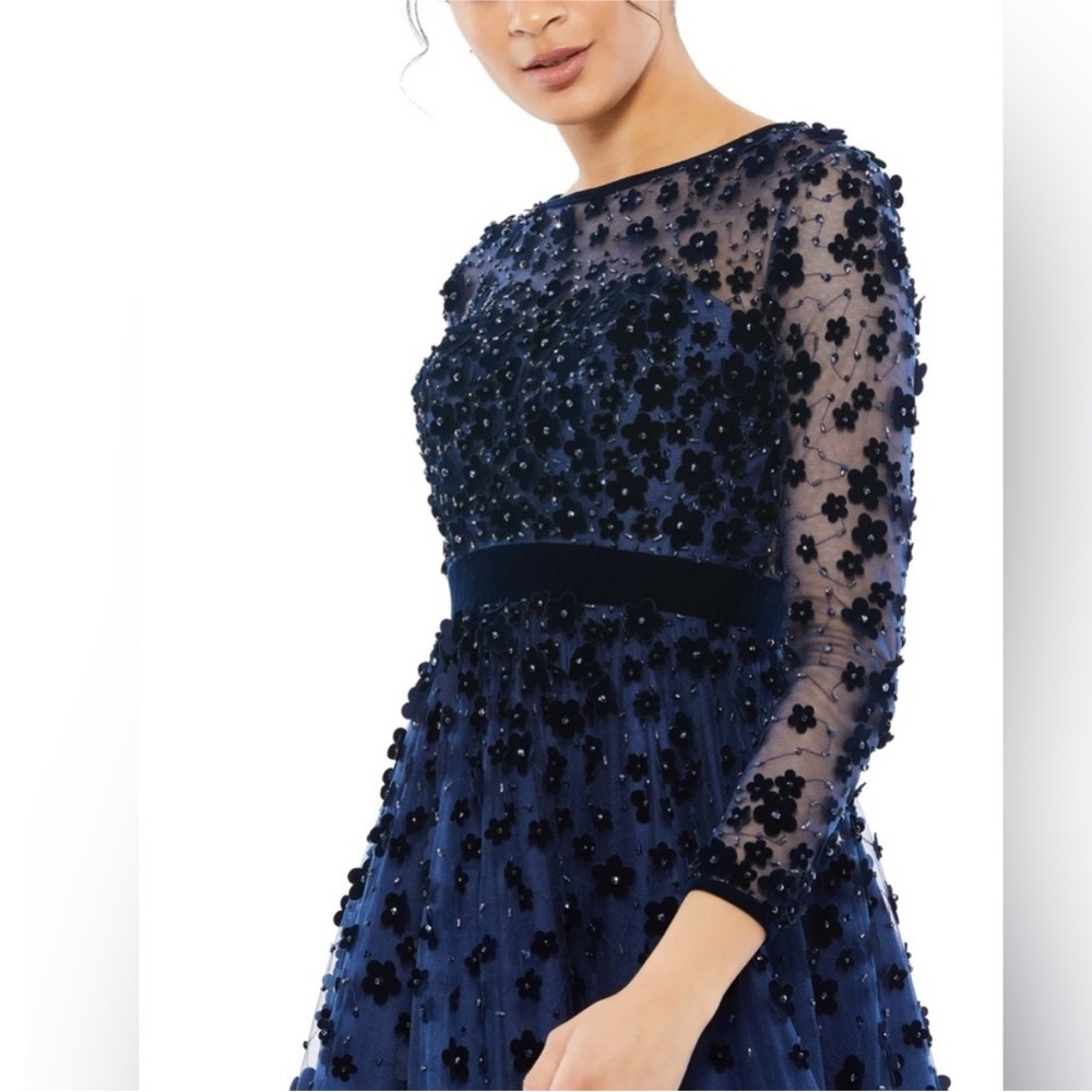 Mac Duggal 67007 Embellished Illusion High Neck Long Sleeve Midi Dress 12 - Picture 3 of 3